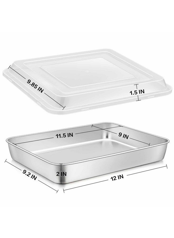 إي-فار صينية خبز من الفولاذ المقاوم للصدأ من إي-فار مع غطاء، 12⅓ × 9¾ × 2 بوصة، صينية كيك مستطيلة مع أغطية، أدوات خبز للكعك والبراونيز والكسرولة، غير سامة وصحية، متينة وآمنة للاستخدام في غسالة الأطباق - مجموعة من قطعتين - Image 1