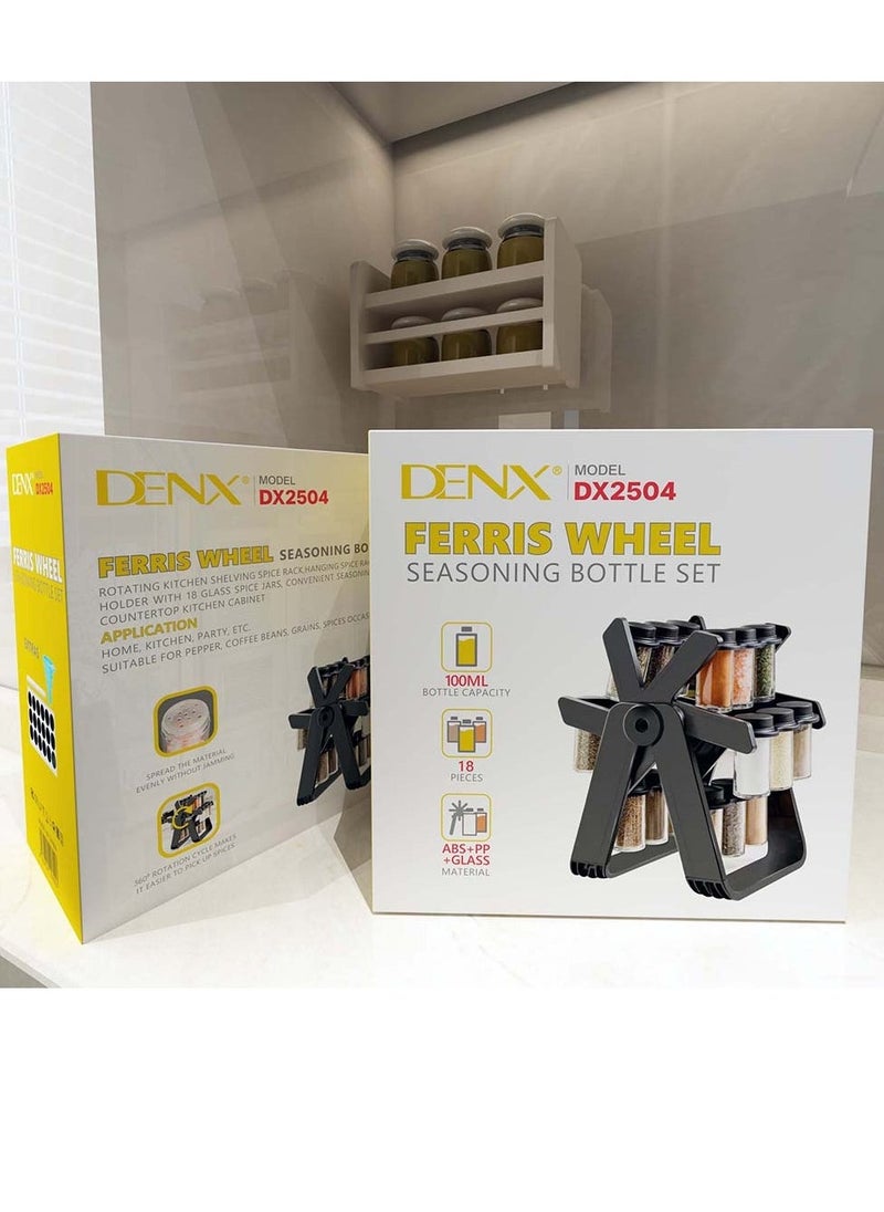 Denx Rotating Spice Rack Organizer With 18 Glass Spice Jars - Image 2