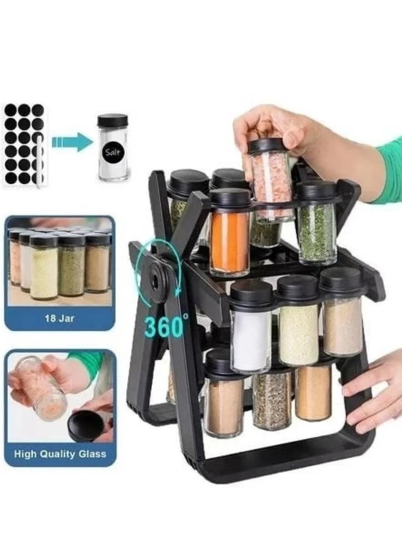 Denx Rotating Spice Rack Organizer With 18 Glass Spice Jars - Image 5