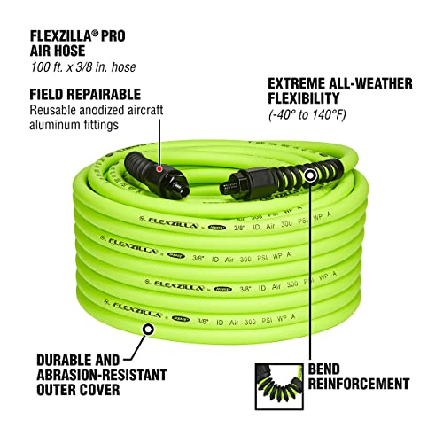 Flexzilla Pro Air Hose, 3/8 in. x 100 ft., Heavy Duty, Lightweight, Hybrid, ZillaGreen - HFZP38100YW2 - Image 3