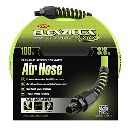 Flexzilla Pro Air Hose, 3/8 in. x 100 ft., Heavy Duty, Lightweight, Hybrid, ZillaGreen - HFZP38100YW2 - Image 2