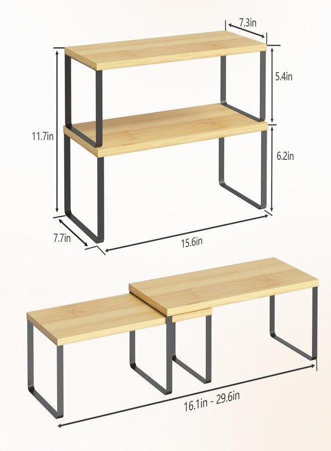 نيكس منظم أرفف وخزائن المطبخ من الخيزران من NEX، قابل للتكديس والتوسيع، مجموعة من 4 قطع، أسود وطبيعي - 7.7 × 15.6 × 6.2 بوصة - Image 3