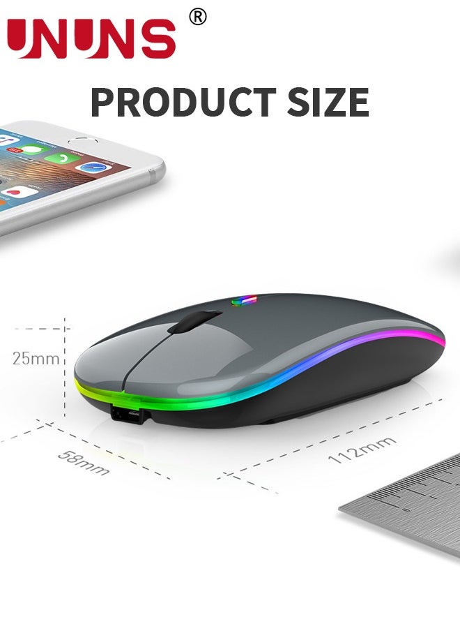 UNUNS - Wireless Bluetooth Mouse,LED Rechargeable USB Optical Mouse,Slim Silent Dual Mode BT5.2/2.4G Computer Mice,Quick Precise Responsiveness Control Laptop/PC/Mac OS/Android/Windows,Grey - Image 1