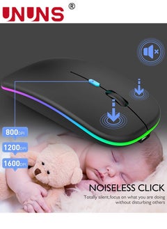 UNUNS Wireless Bluetooth Mouse,LED Rechargeable USB Optical Mouse,Slim Silent Dual Mode BT5.2/2.4G Computer Mice,Quick Precise Responsiveness Control Laptop/PC/Mac OS/Android/Windows,Grey  - Image 5