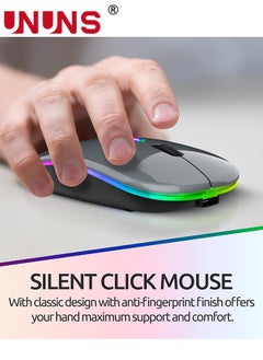 UNUNS Wireless Bluetooth Mouse,LED Rechargeable USB Optical Mouse,Slim Silent Dual Mode BT5.2/2.4G Computer Mice,Quick Precise Responsiveness Control Laptop/PC/Mac OS/Android/Windows,Grey  - Image 2