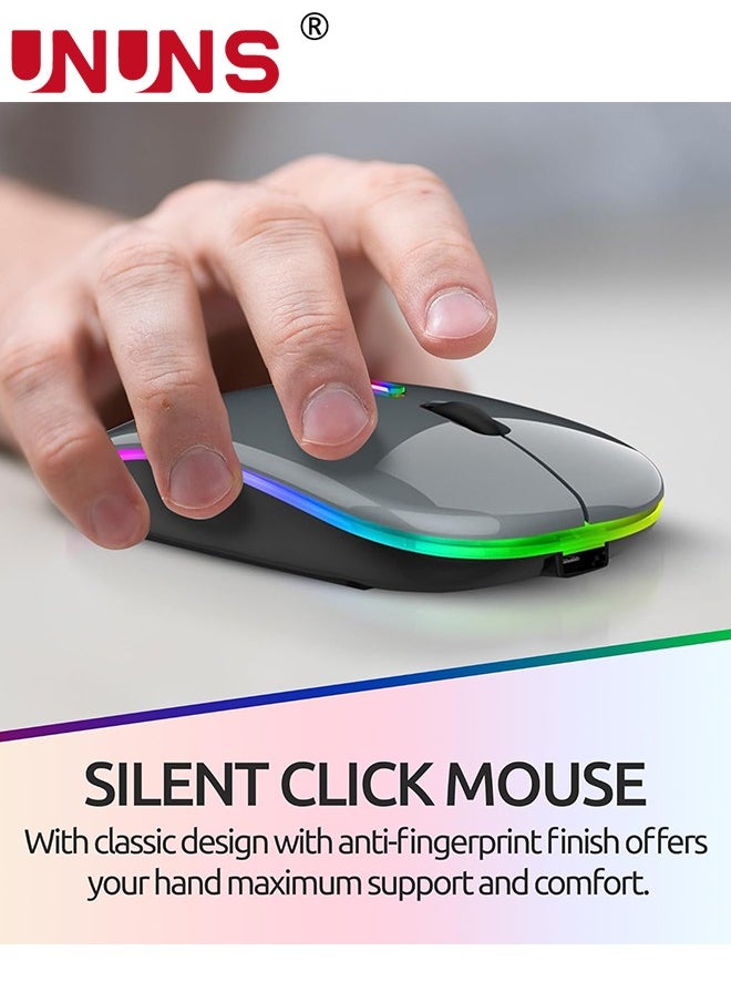 UNUNS - Wireless Bluetooth Mouse,LED Rechargeable USB Optical Mouse,Slim Silent Dual Mode BT5.2/2.4G Computer Mice,Quick Precise Responsiveness Control Laptop/PC/Mac OS/Android/Windows,Grey - Image 1