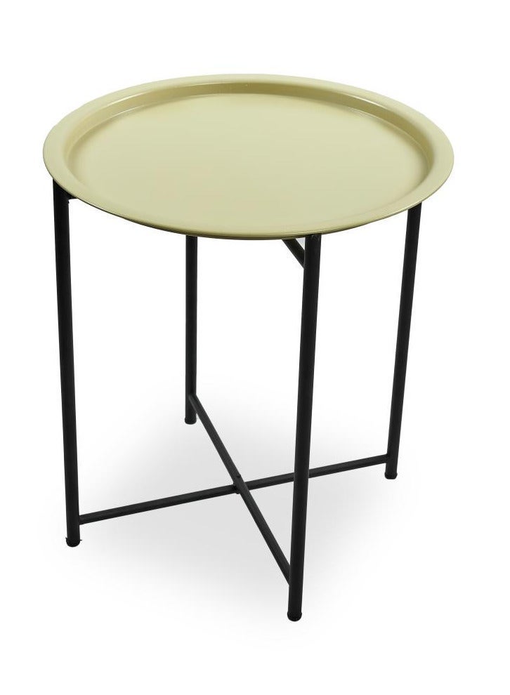 FOLDABLE METAL TABLE CONSISTS OF ROUND TRAY AND BLACK STAND FOR THE LIVING ROOM (DIAMETER 46CM, HEIGHT 51CM) LEMON GREEN COLOR