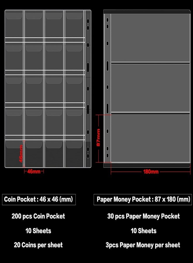 ANKHOH Coin Collection Book Holder for Collectors, 200 Pockets Collecting Album& 30 Sleeves Paper Money Display Storage for Currency Collection Supplies (200 coins+30 paper money binder) (Brown, Large Map) - Image 5