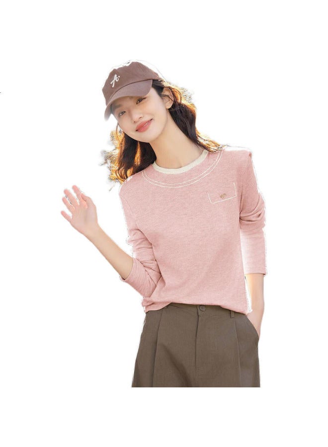 dme "Instant Street Style" Spring Edition Simple Embroidered Flower Metal Tag Decor Comfortable Slimming Long Sleeve Women'S T-Shirt - Image 3