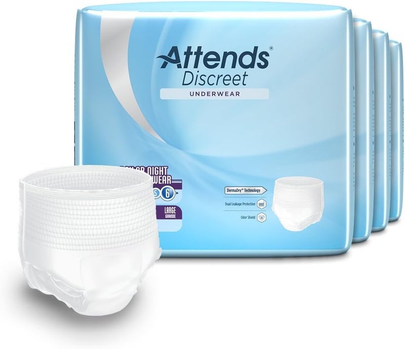 Attends Overnight Underwear for Adult Incontinence Care with ConfidenceCuff Protection Overnight Absorbency Unisex Large 14 count x4 - Image 1