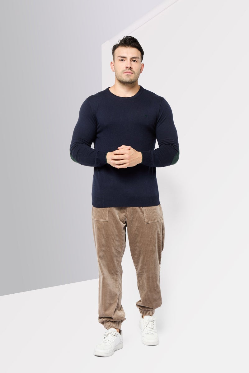 Harmont & Blaine Harmont  Blaine Jeans Men Crew Neck Embroidered Logo Sweater, Dark Navy - Image 3