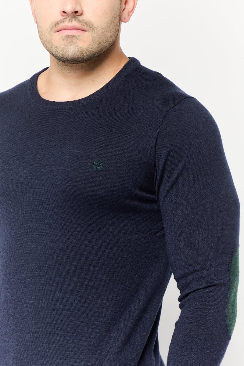 Harmont & Blaine Harmont  Blaine Jeans Men Crew Neck Embroidered Logo Sweater, Dark Navy - Image 2