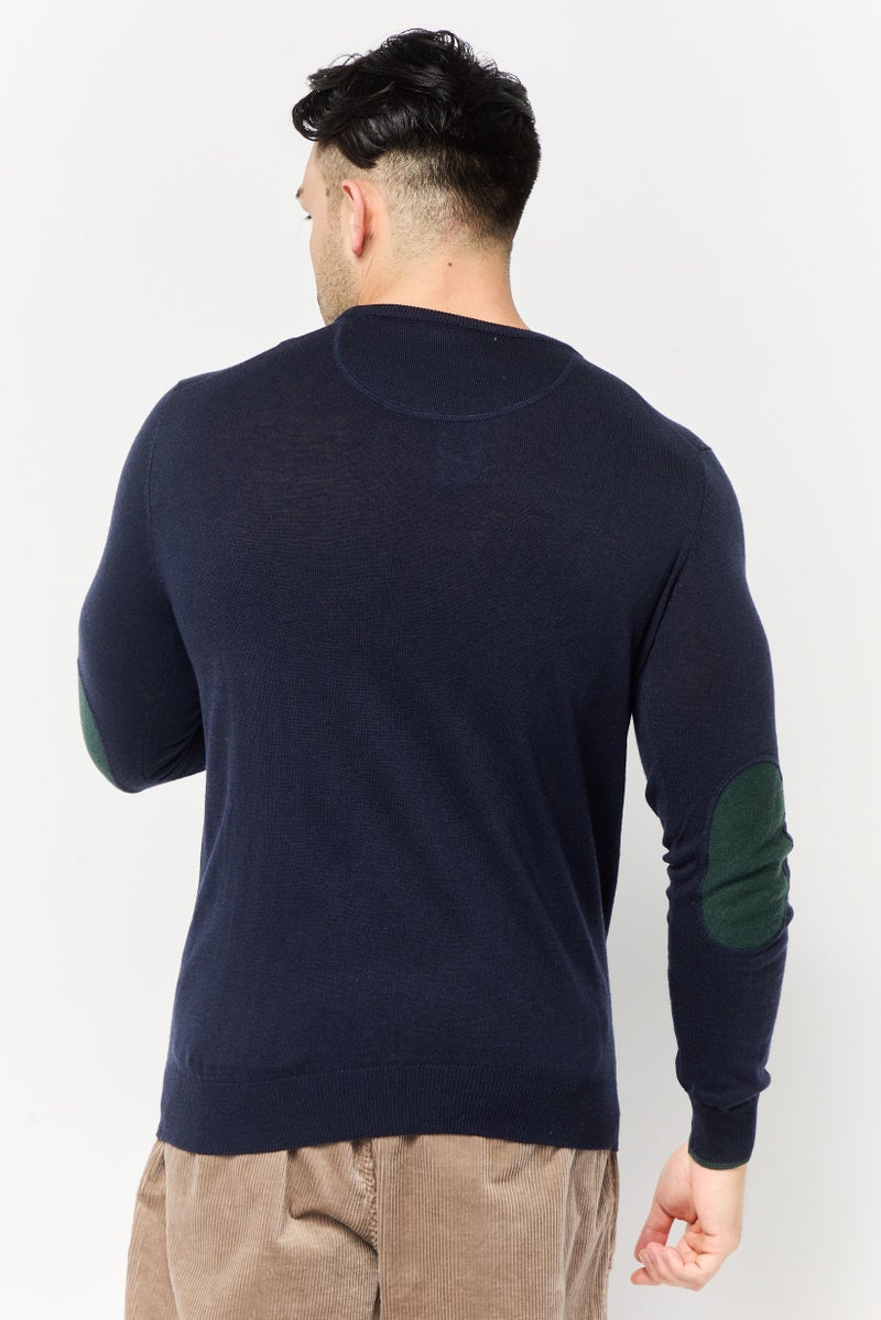 Harmont & Blaine Harmont  Blaine Jeans Men Crew Neck Embroidered Logo Sweater, Dark Navy - Image 4