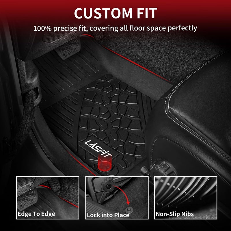LASFIT Floor Mats for Jeep Wrangler JL 2018-2025 2026 Unlimited 4 Door Gas/MHEV Type (Not Fit for JK or PHEV) All Weather TPE Custom Fit Car Mats Floor Liners 1st & 2nd Row, Black - Image 2