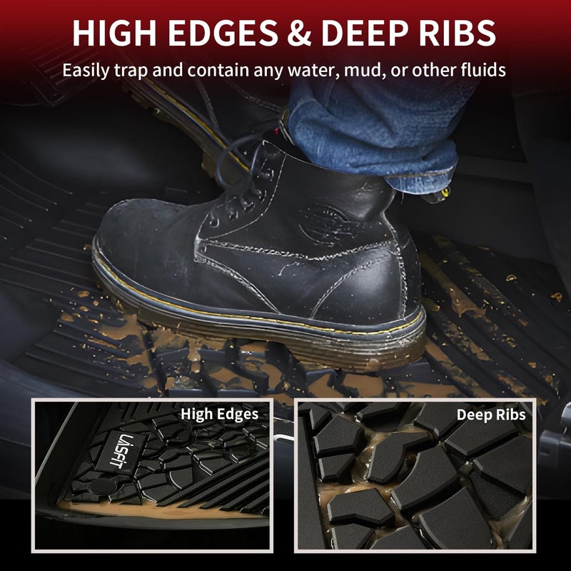 LASFIT Floor Mats for Jeep Wrangler JL 2018-2025 2026 Unlimited 4 Door Gas/MHEV Type (Not Fit for JK or PHEV) All Weather TPE Custom Fit Car Mats Floor Liners 1st & 2nd Row, Black - Image 3
