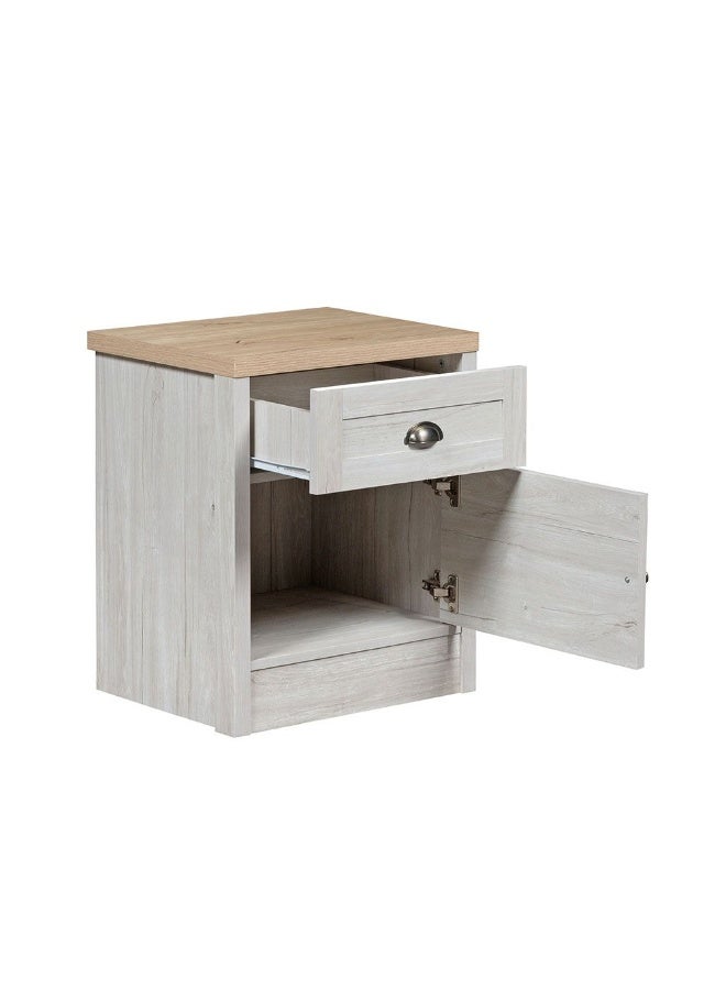 DANUBE HOME Cambridge 1-Drawer 1-Door Nightstand Stylish And Modern Bedside Table Durable Storage With Drawer And Cabinet Elegant Bedroom Furniture For Home DÃ©cor - Oak And White Oak - Image 4