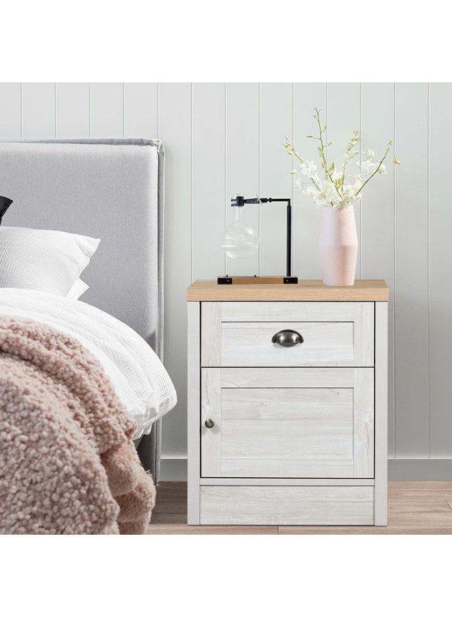 DANUBE HOME Cambridge 1-Drawer 1-Door Nightstand Stylish And Modern Bedside Table Durable Storage With Drawer And Cabinet Elegant Bedroom Furniture For Home DÃ©cor - Oak And White Oak - Image 1
