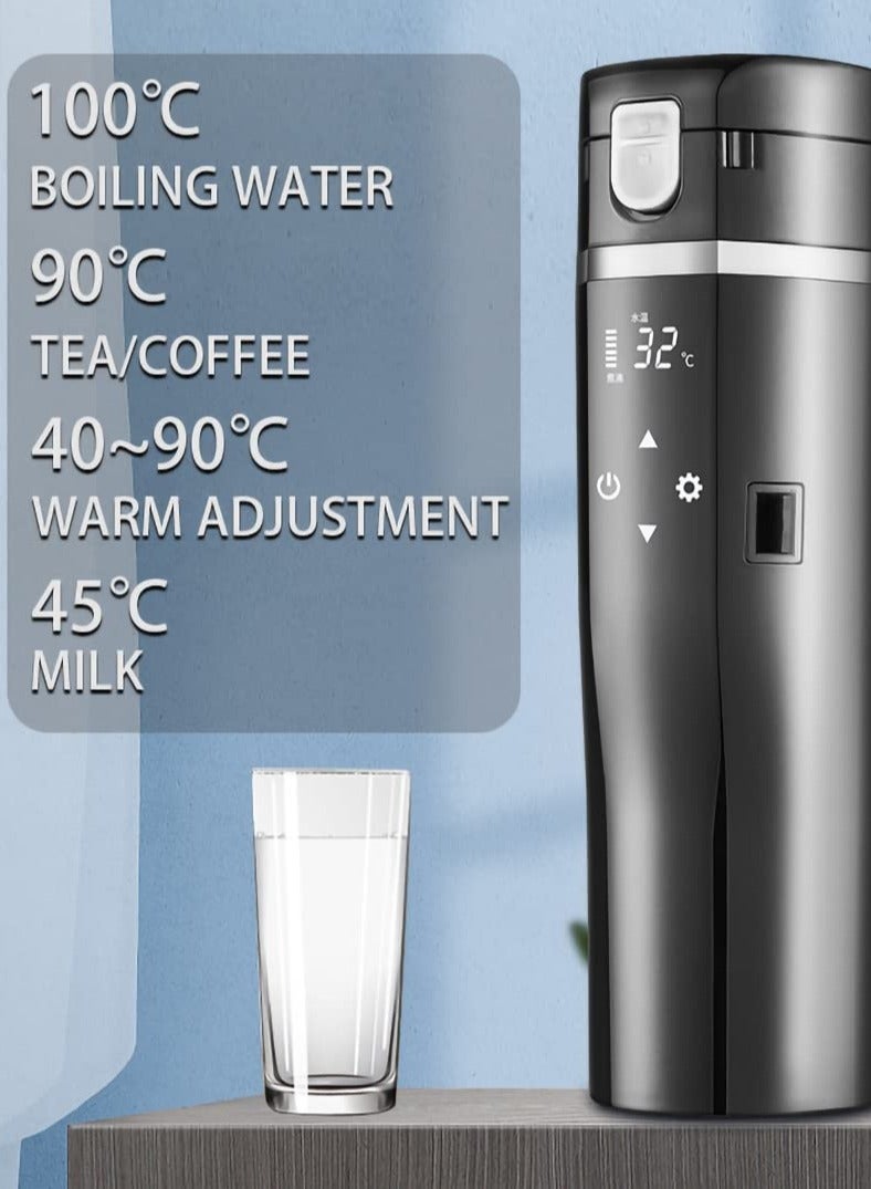 SYOSI 24V/12V Travel Electric Kettle for Car/Truck, 480ml Car Heating Mug with Anti-Spill Lid, Leakproof, 304 Stainless Steel Liner Portable Coffee Tea Cup Up to 100℃ Variable Temp Control Thermos - Image 4