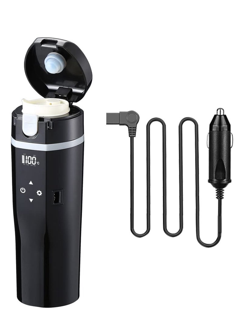 SYOSI 24V/12V Travel Electric Kettle for Car/Truck, 480ml Car Heating Mug with Anti-Spill Lid, Leakproof, 304 Stainless Steel Liner Portable Coffee Tea Cup Up to 100℃ Variable Temp Control Thermos - Image 1