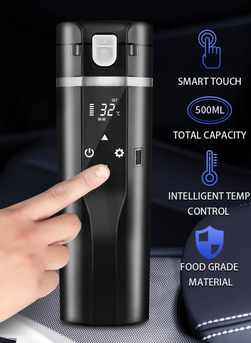 SYOSI 24V/12V Travel Electric Kettle for Car/Truck, 480ml Car Heating Mug with Anti-Spill Lid, Leakproof, 304 Stainless Steel Liner Portable Coffee Tea Cup Up to 100℃ Variable Temp Control Thermos - Image 3