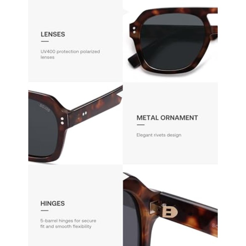 SOJOS Retro Thick Polarized Aviator Sunglasses for Women Men, Large Trendy Bold Square Pilot Shades SJ2385 - Image 5