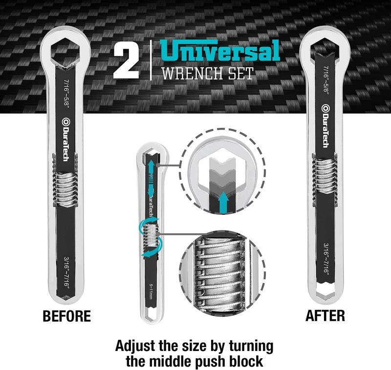 DURATECH Universal Wrench Set, Adjustable Wrench Set, SAE & Metric, 8-inch&10-inch, 44 sizes in 2 Piece, Drop Forged, ANSI standard - Image 3