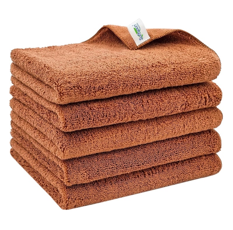SOFTSPUN Microfiber High Loop Cleaning Cloths, 40x60 cms 5 pcs Towel Set 380 GSM (Brown). Thick Lint & Streak-Free Multipurpose Cloths. - Image 2