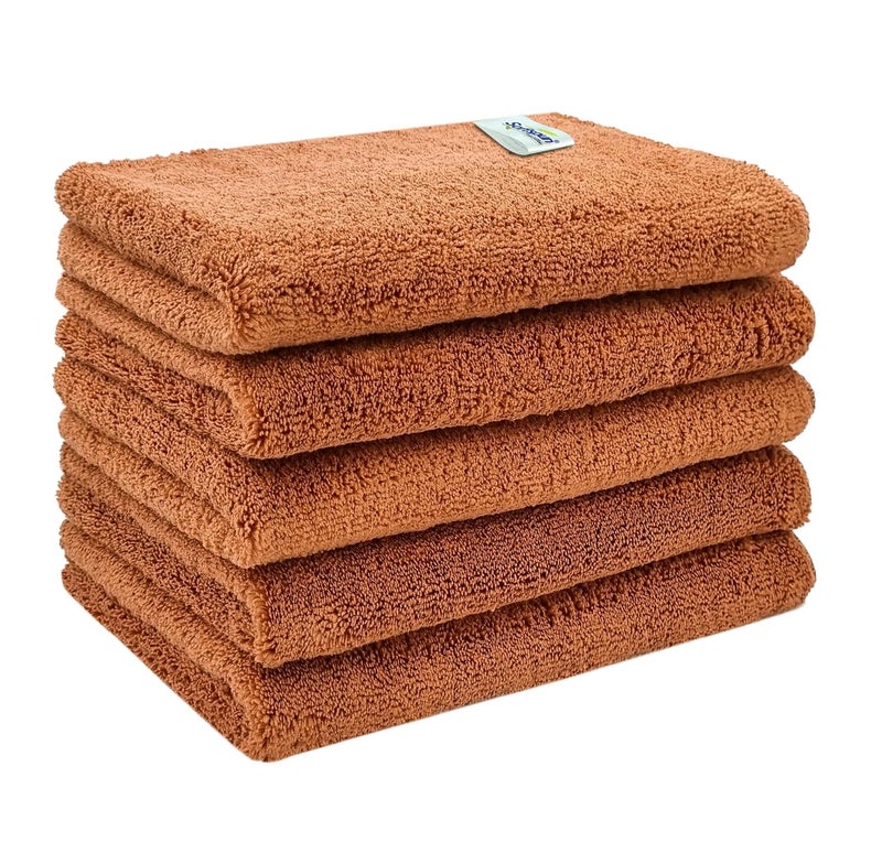 SOFTSPUN Microfiber High Loop Cleaning Cloths, 40x60 cms 5 pcs Towel Set 380 GSM (Brown). Thick Lint & Streak-Free Multipurpose Cloths. - Image 1