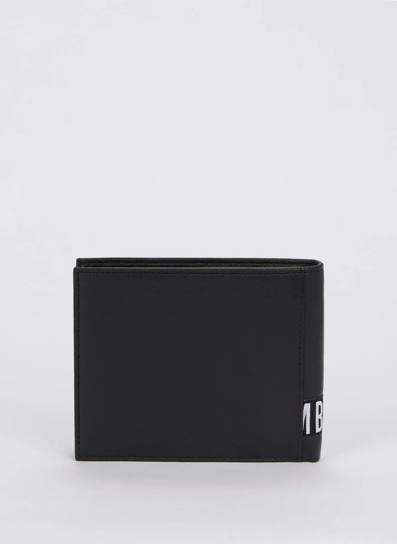 بيكيم برجس Crinkle Black Logo Leather Wallet (Billfold 7 C/C with Coin Pocket )