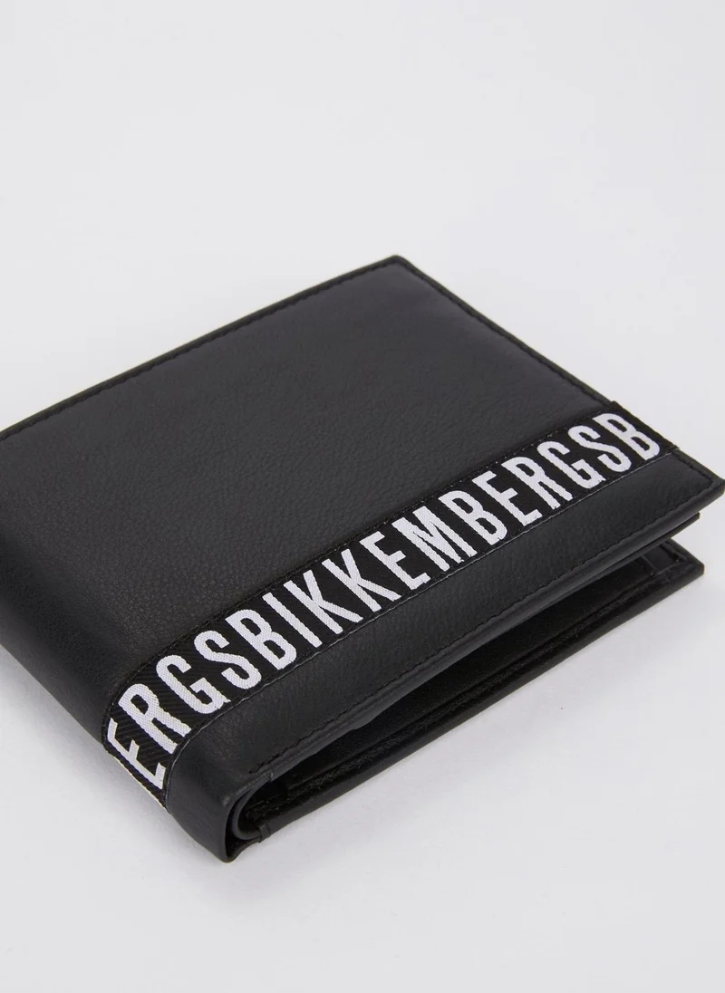 BIKKEMBERGS  Crinkle Black Logo Leather Wallet (Billfold 7 C/C with Coin Pocket ) for Men | Best Price UAE