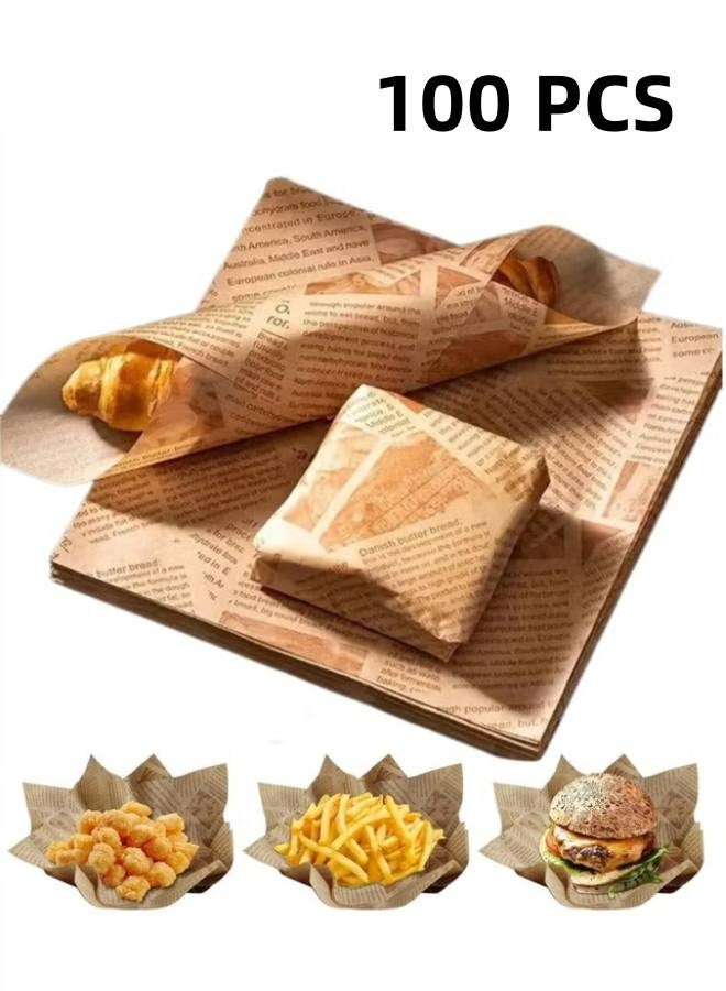 100 Sheets Bread Sandwich Burger Fries Food Grade Oil Proof Paper, Waterproof Baking Tray Liners for Baking, Restaurant/Hotel/Commercial ( 20x30cm) - Image 1