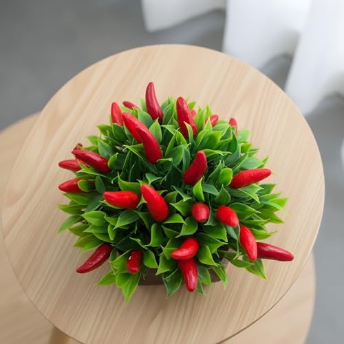 fancymart Artificial Plant Chilli in Wood Hexagon Pot - 15cm Height - Home & Office Decor Elegant Potted Plant for Tabletop Enhancement, Green - Image 4