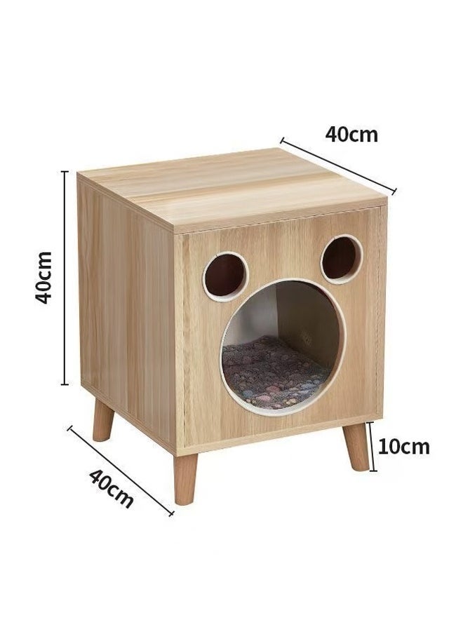 Multifunction Design Spacious Nightstand Bedside Table with Small Cat Enclosures Sturdy Wood Built Cat Nest with Cushion for Pet Cat 40x40x40 cm
