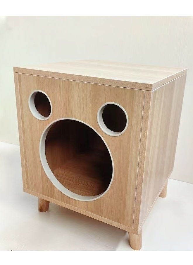 Multifunction Design Spacious Nightstand Bedside Table with Small Cat Enclosures Sturdy Wood Built Cat Nest with Cushion for Pet Cat 40x40x40 cm