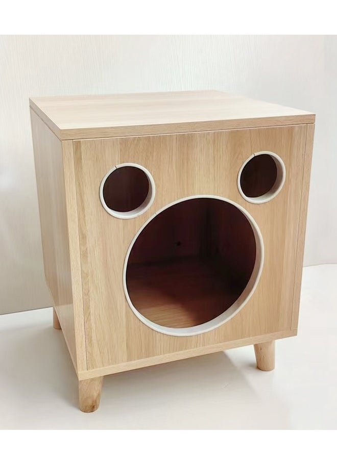 Multifunction Design Spacious Nightstand Bedside Table with Small Cat Enclosures Sturdy Wood Built Cat Nest with Cushion for Pet Cat 40x40x40 cm