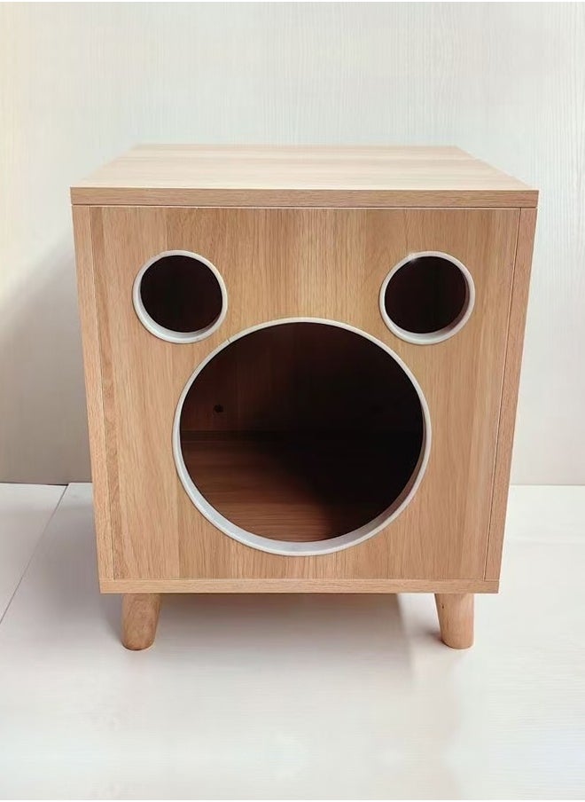 Multifunction Design Spacious Nightstand Bedside Table with Small Cat Enclosures Sturdy Wood Built Cat Nest with Cushion for Pet Cat 40x40x40 cm
