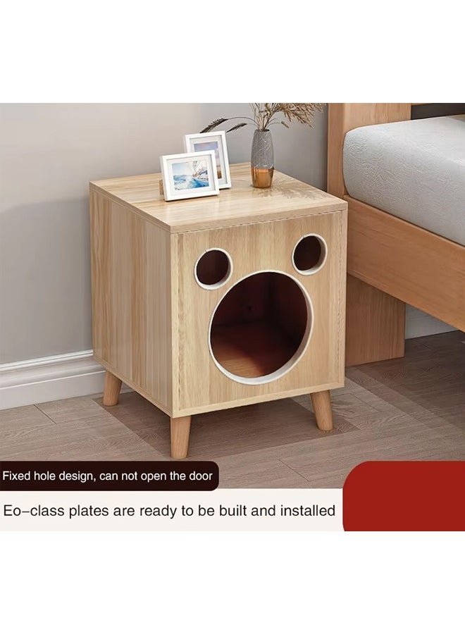Multifunction Design Spacious Nightstand Bedside Table with Small Cat Enclosures Sturdy Wood Built Cat Nest with Cushion for Pet Cat 40x40x40 cm