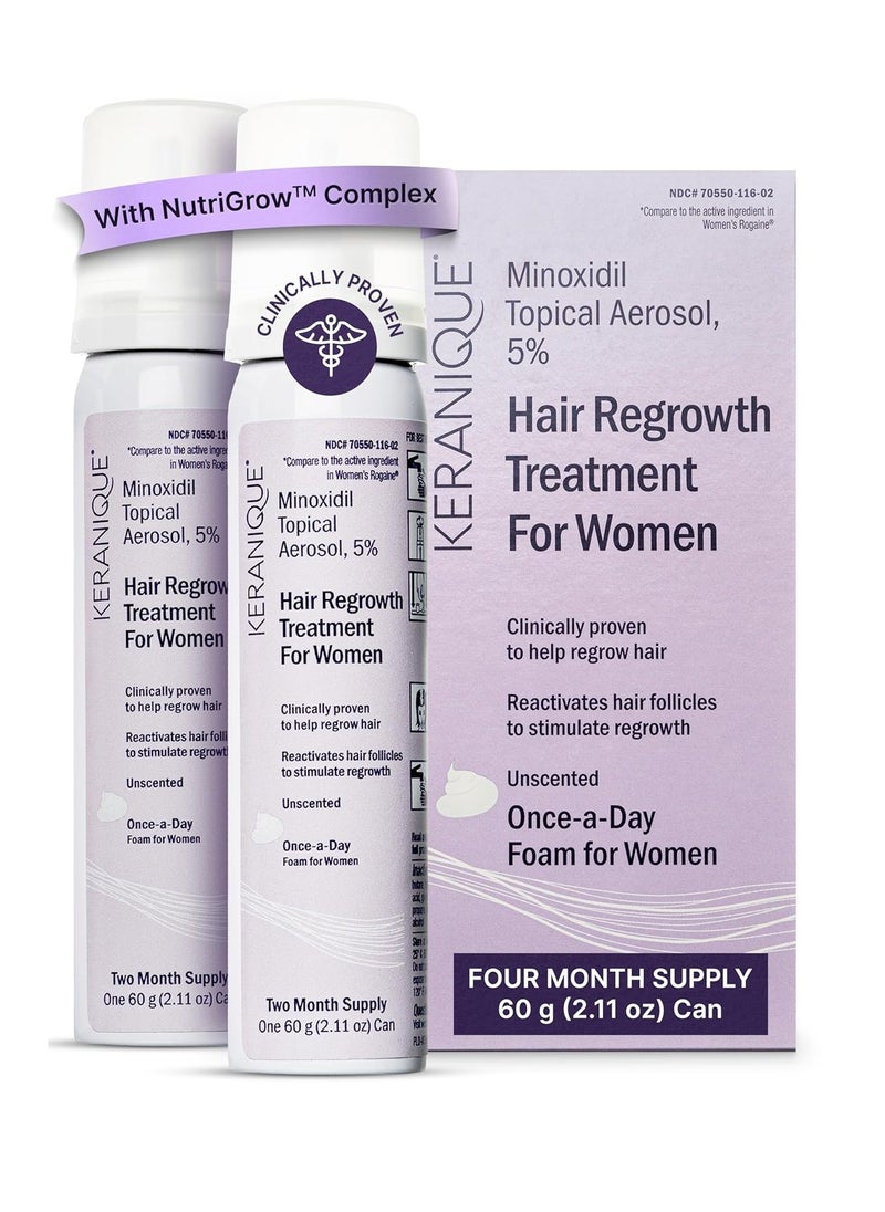 Keranique Keranique Women's 5% Topical Minoxidil Foam – Hair Regrowth Scalp Treatment with Powerful NutriGrow blend - Supports Thicker, Fuller, Healthier Hair & Scalp 2 pack  - Image 1