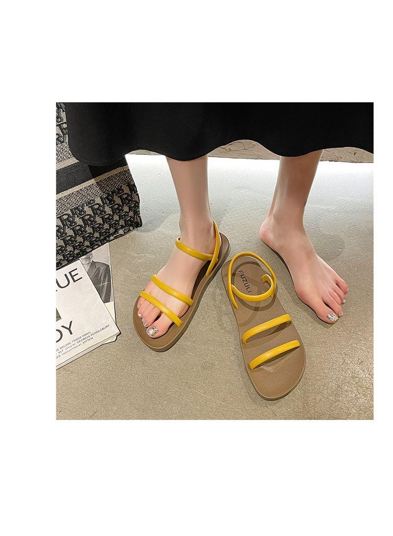 NIBEMINENT Summer Sandals Women's Korean Version Flat Bottomed Straight Strap Sandals For Outdoor Leisure Vacation Beach Women's Shoes - Image 4