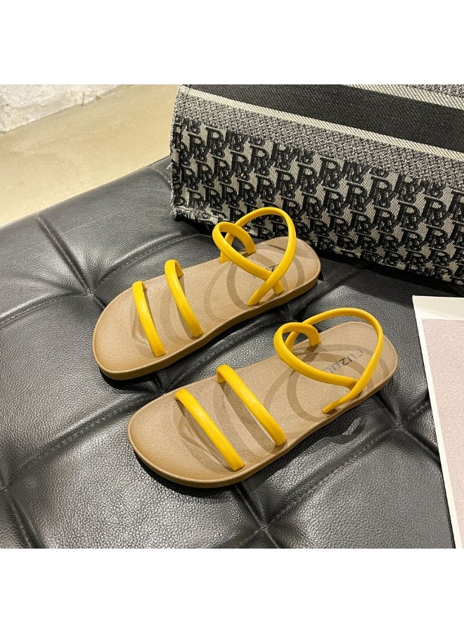 NIBEMINENT Summer Sandals Women's Korean Version Flat Bottomed Straight Strap Sandals For Outdoor Leisure Vacation Beach Women's Shoes - Image 1