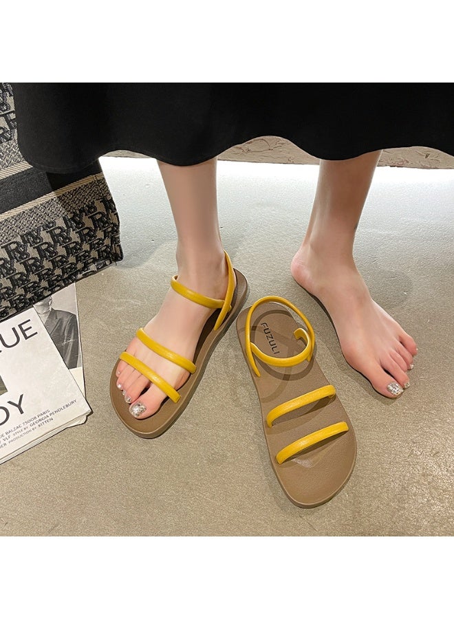 NIBEMINENT Summer Sandals Women's Korean Version Flat Bottomed Straight Strap Sandals For Outdoor Leisure Vacation Beach Women's Shoes - Image 2