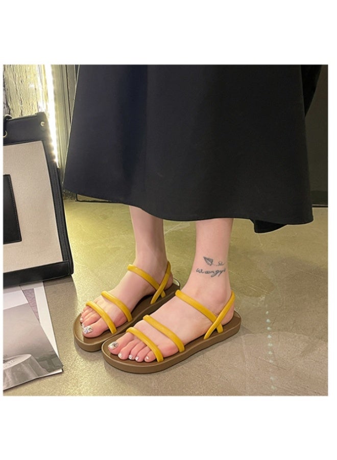 NIBEMINENT Summer Sandals Women's Korean Version Flat Bottomed Straight Strap Sandals For Outdoor Leisure Vacation Beach Women's Shoes - Image 3