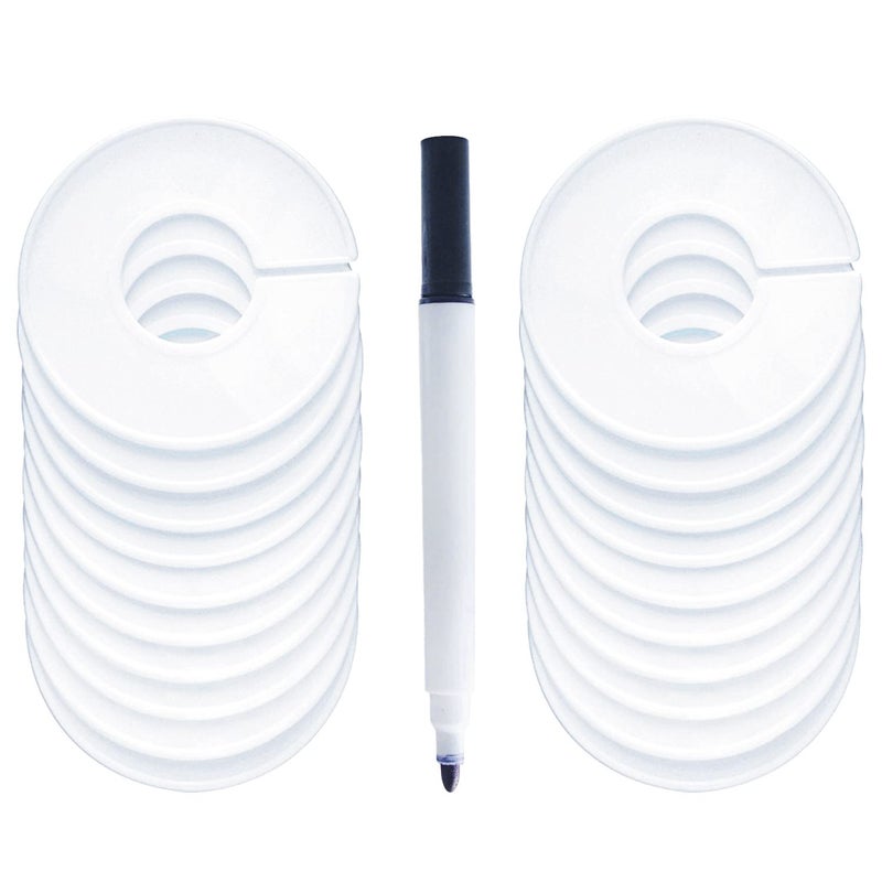 FindUWill 20 Pack Clothing Rack Size Dividers, Wardrobe Round Hangers Label Closet Dividers with 1 Piece Marker Pen for Clothes Organization(White, Blank) - Image 1