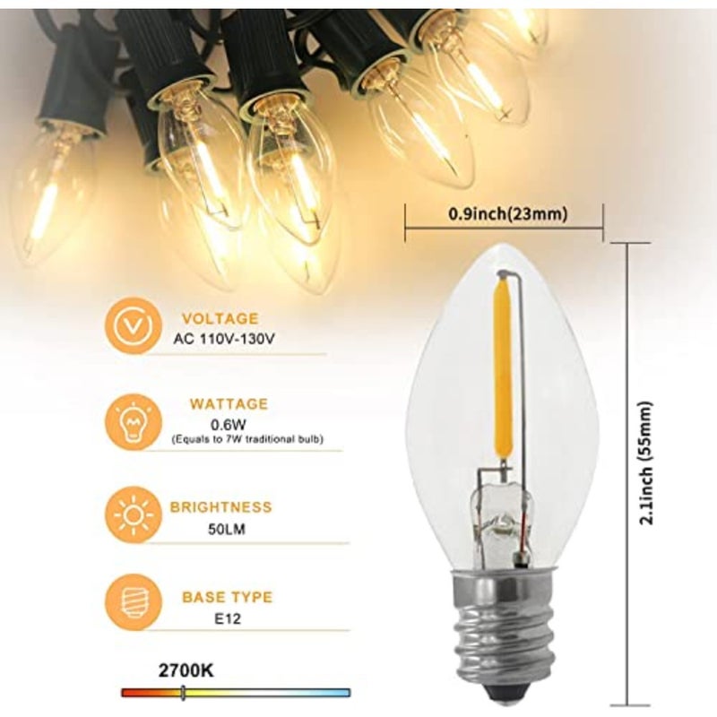 C7 Accessory Cord with C7 Led Light Bulb Candelabra-Base E12 Socket, White Cord with On/Off Switch Plugs for Holiday Decorations, Christmas Village House, Pumpkin Lights - 4 Pack - Image 4