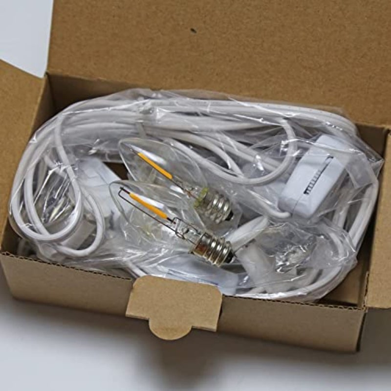 C7 Accessory Cord with C7 Led Light Bulb Candelabra-Base E12 Socket, White Cord with On/Off Switch Plugs for Holiday Decorations, Christmas Village House, Pumpkin Lights - 4 Pack - Image 5