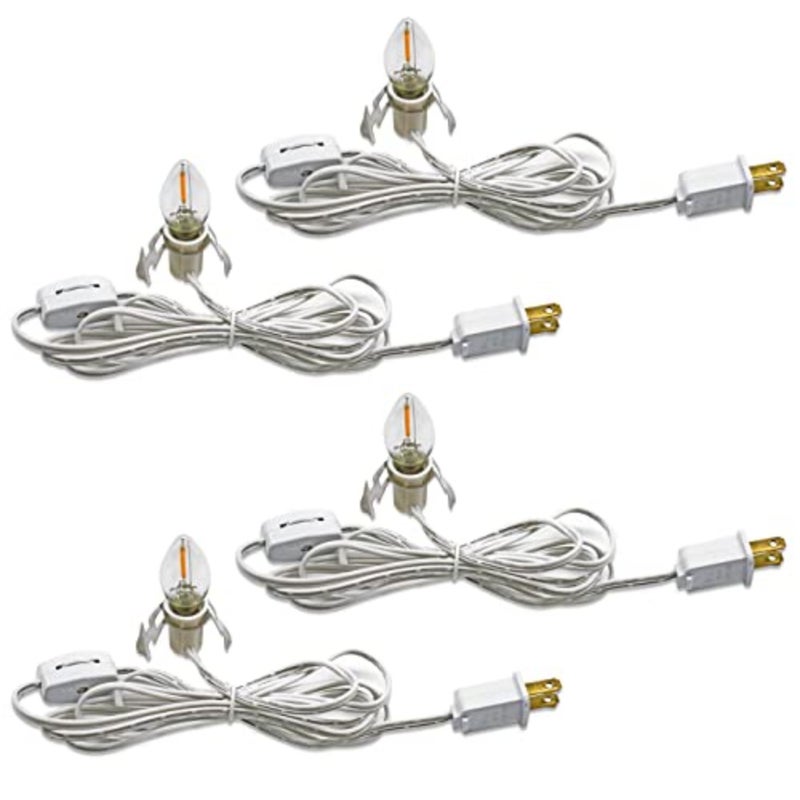 C7 Accessory Cord with C7 Led Light Bulb Candelabra-Base E12 Socket, White Cord with On/Off Switch Plugs for Holiday Decorations, Christmas Village House, Pumpkin Lights - 4 Pack - Image 1