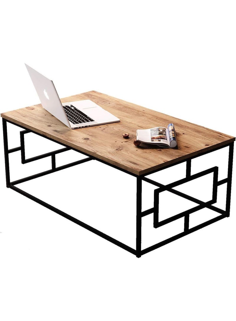 Coffee Table, Medium Rectangular Brown Engineered Wood Table with Metal Frame, Industrial Modern Design, Easy Assembly for Living Room & Home Office - Image 4