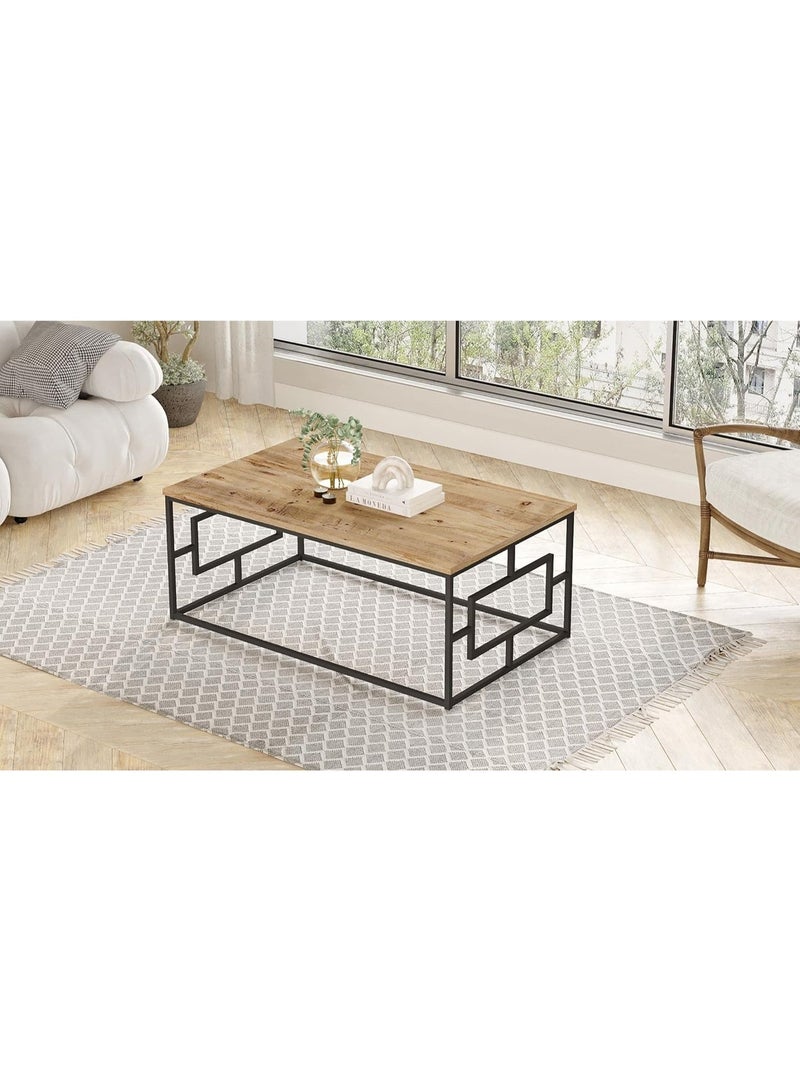 Coffee Table, Medium Rectangular Brown Engineered Wood Table with Metal Frame, Industrial Modern Design, Easy Assembly for Living Room & Home Office - Image 5
