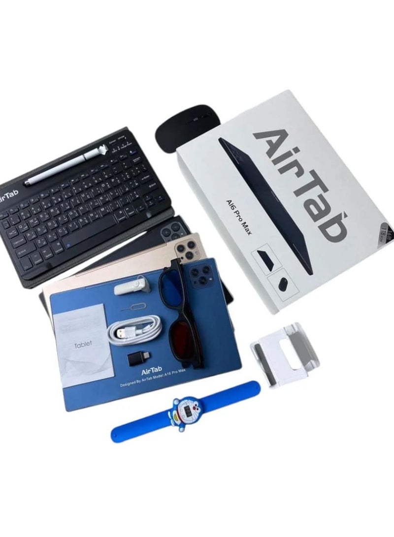 AirTab A16 Pro Max 5G Smart Tablet with 10.1 Inch Display 16GB RAM 1TB ROM 10000mAh Battery with Wireless Arabic Keyboard Navy Blue - Image 1