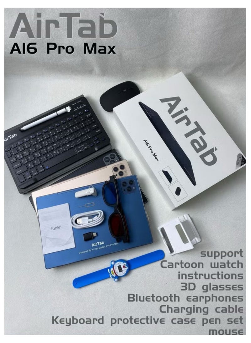 AirTab A16 Pro Max 5G Smart Tablet with 10.1 Inch Display 16GB RAM 1TB ROM 10000mAh Battery with Wireless Arabic Keyboard Navy Blue - Image 2